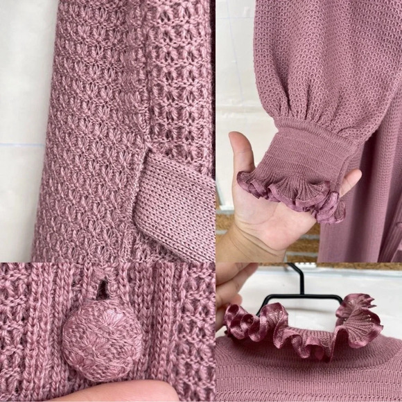 Liseuses Poggi 1973 virgin wool dusty pink Robe dress size large - Picture 10 of 16